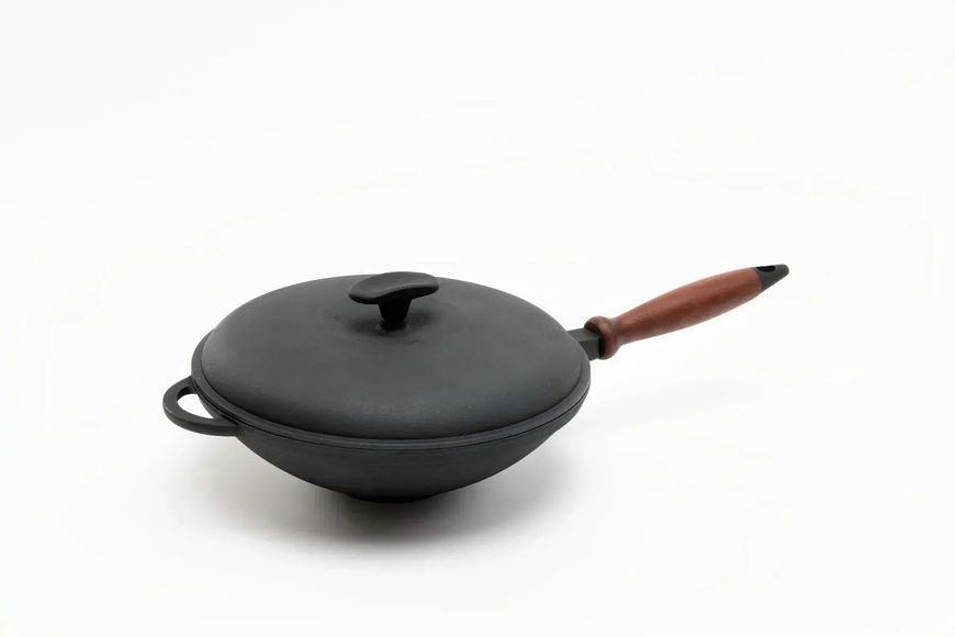 Сковорода чавунна WOK 26&times;8 з чавунною кришкою та дерев&rsquo;яною ручкою ТМ SYTON 2680WH-K фото