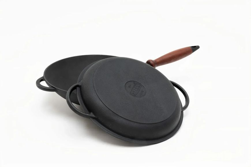 Сковорода чавунна WOK 26&times;8 з кришкою-сковородою та дерев&rsquo;яною ручкою ТМ SYTON 2680WH-KS фото