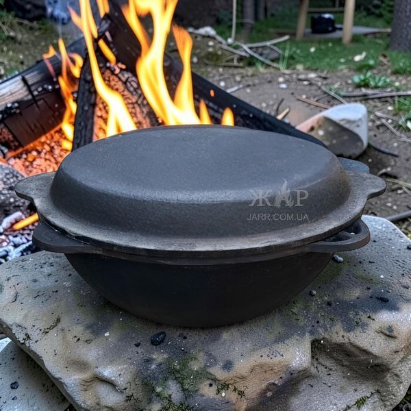 Казан чугунный узбекский 10 л WOK Davr Metall с крышкой-сковородой DM10-2 фото