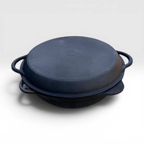 Казан чавунний узбецький 12 л WOK Davr Metall з кришкою-сковородою DM12-2 фото