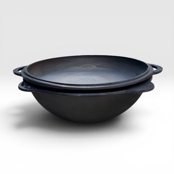 Казан чавунний узбецький 12 л WOK Davr Metall з кришкою-сковородою DM12-2 фото
