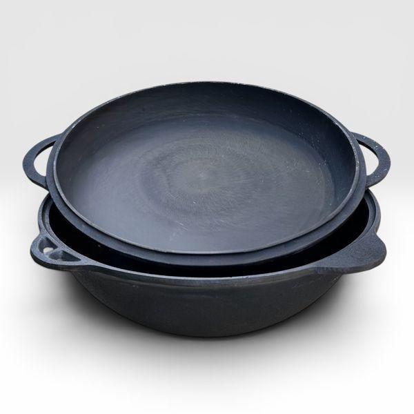 Казан чавунний узбецький 12 л WOK Davr Metall з кришкою-сковородою DM12-2 фото