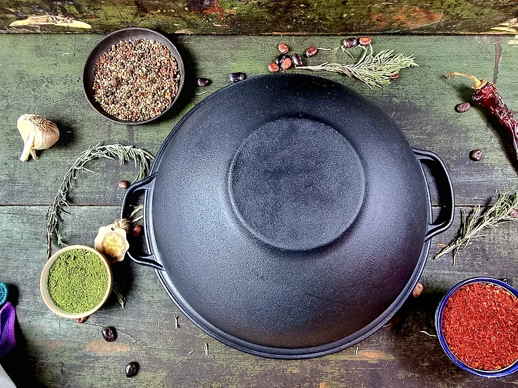 Казан чавунний узбецький 12 л WOK "Наша Майстерня" з алюмінієвою кришкою V12C2 фото